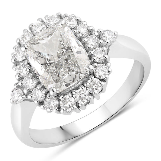 3.07 Ct Cushion Lab Grown Diamond Prong Platinum Halo Bridal Ring
