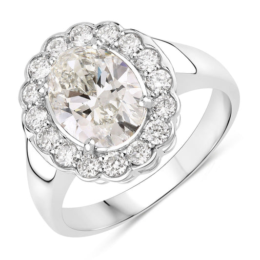 2.48 Ct Oval Lab Grown Diamond Platinum Floral Halo Bridal Ring