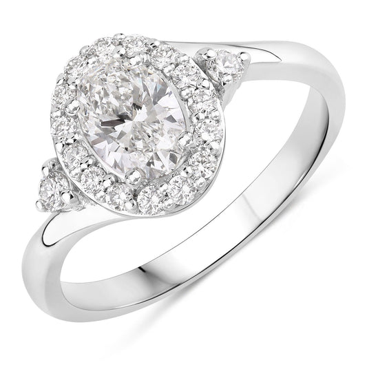 1.02 Ct Oval Lab Grown Diamond Platinum Halo Bypass Bridal Ring
