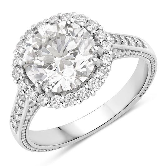 3.64 Ct Round Lab Diamond Platinum Bridal Halo Pave Cathedral Ring