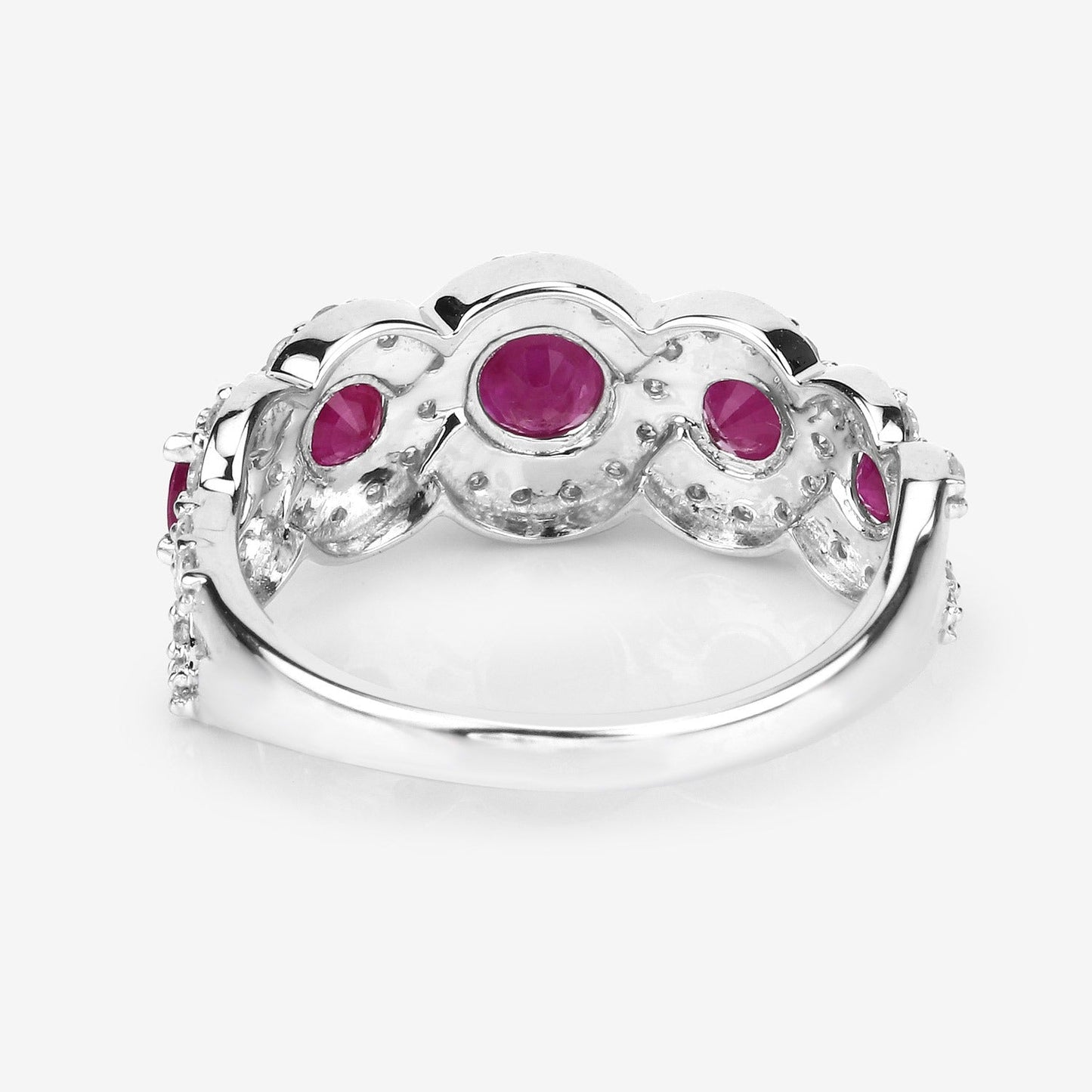 1.45 Ct Round Pink Ruby & Diamond Prong 14K White Gold Five Stone Halo Ring