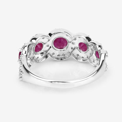 1.45 Ct Round Pink Ruby & Diamond Prong 14K White Gold Five Stone Halo Ring