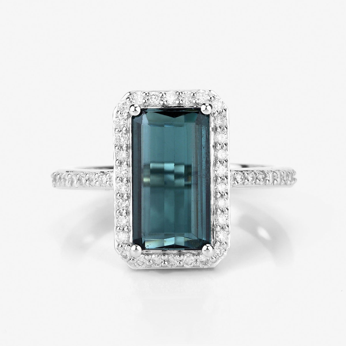 2.90 Cttw Octagon Green Tourmaline and Diamond 14K White Gold Bridge Ring