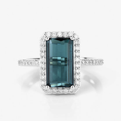 2.90 Cttw Octagon Green Tourmaline and Diamond 14K White Gold Bridge Ring