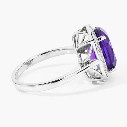 3.80 Ct Cushion Purple Amethyst & Lab Diamond Prong Silver Halo Bridge Ring