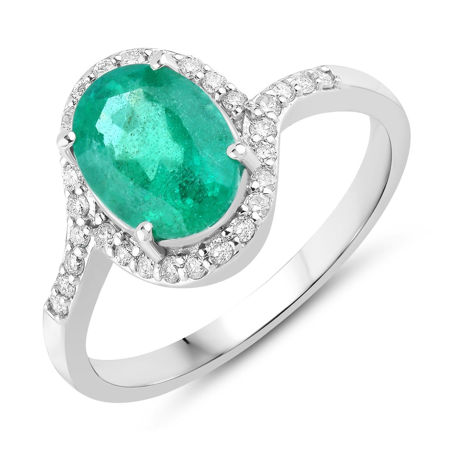 1.68 Ct Round Green Emerald & Diamond Prong 14k Gold Halo Pave Bypass Ring