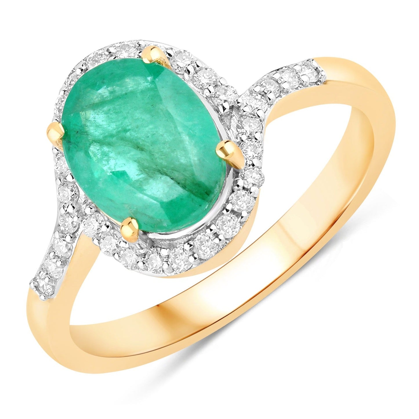 1.68 Ct Round Green Emerald & Diamond Prong 14k Gold Halo Pave Bypass Ring