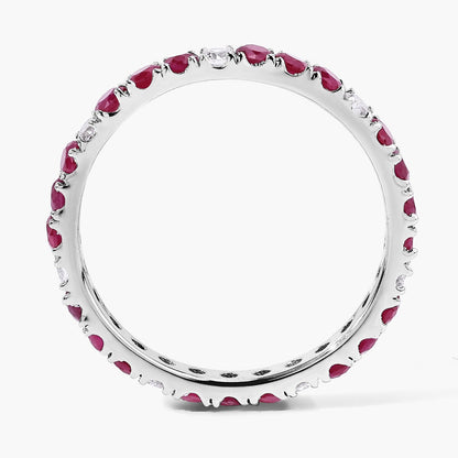 1.01 Ct Round Pink Mozambique Ruby and Lab Diamond Prong Silver Eternity Band Ring