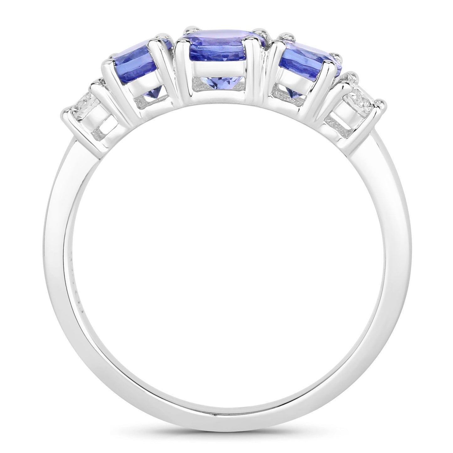 0.93 Ct Round Violet Tanzanite & Lab Diamond Prong Silver Five Stone Eternity Ring