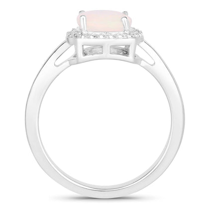 0.80 Ct Cushion Ethiopian Opal & Lab Diamond Prong Sterling Silver Halo Ring