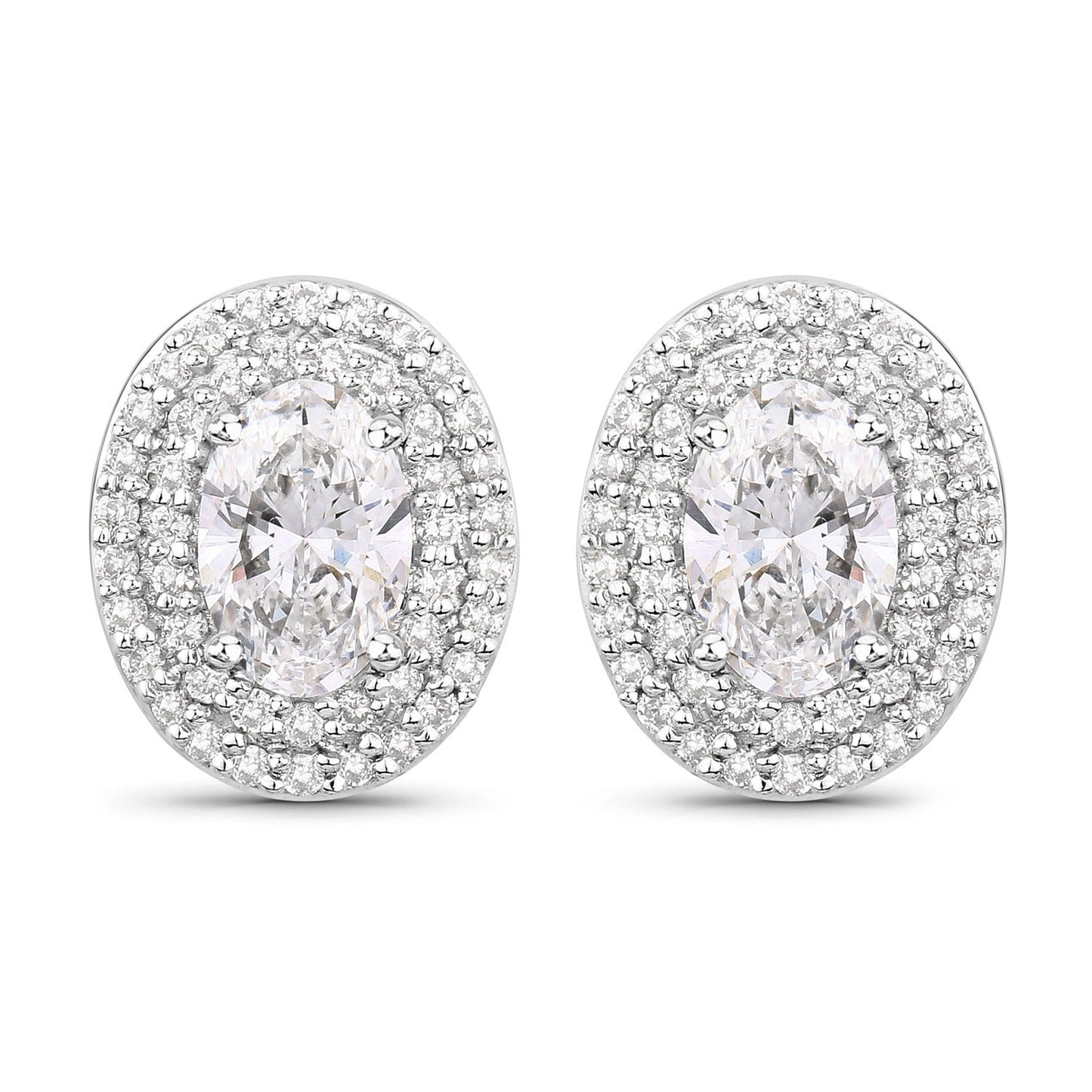 1.32 Ct. Oval Lab Grown Diamond Prong Platinum Double Bridal Halo Stud Earrings