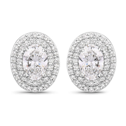 1.32 Ct. Oval Lab Grown Diamond Prong Platinum Double Bridal Halo Stud Earrings