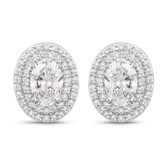 1.32 Ct. Oval Lab Grown Diamond Prong Platinum Double Bridal Halo Stud Earrings