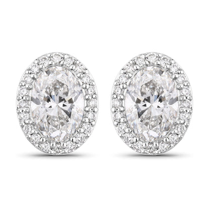 1.76 Ct Oval Lab Grown Diamond Prong Platinum Bridal Halo Stud Earrings
