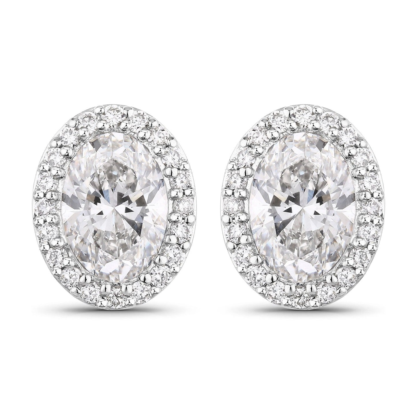 1.76 Ct Oval Lab Grown Diamond Prong Platinum Bridal Halo Stud Earrings