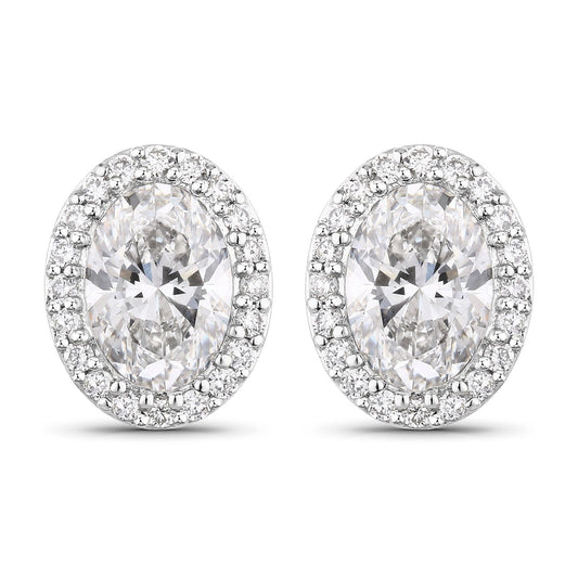1.76 Ct Oval Lab Grown Diamond Prong Platinum Bridal Halo Stud Earrings