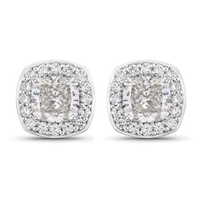 Cushion Lab Grown Diamond Prong Platinum Bridal Halo Stud Earrings