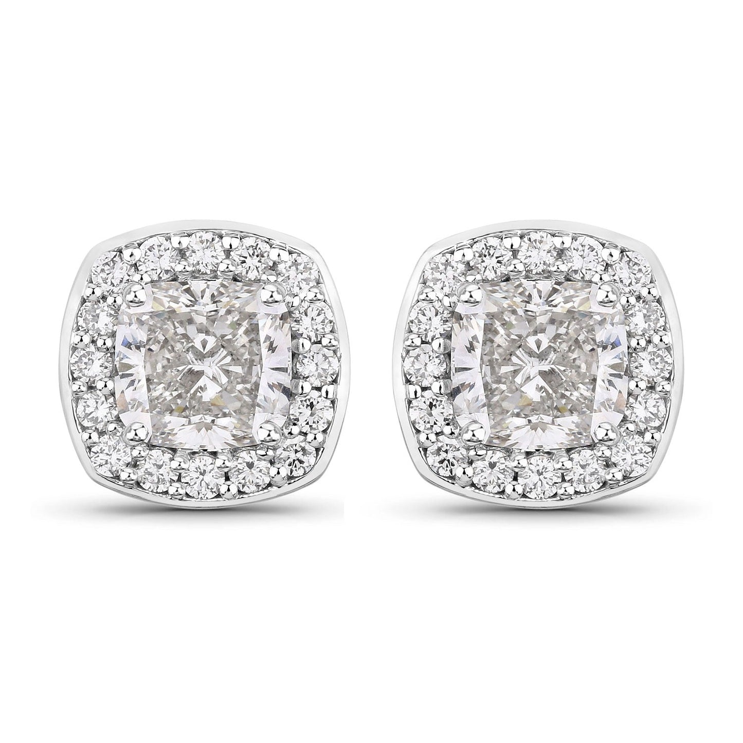 3.03 Ct Cushion Lab Grown Diamond Prong Platinum Bridal Halo Stud Earrings