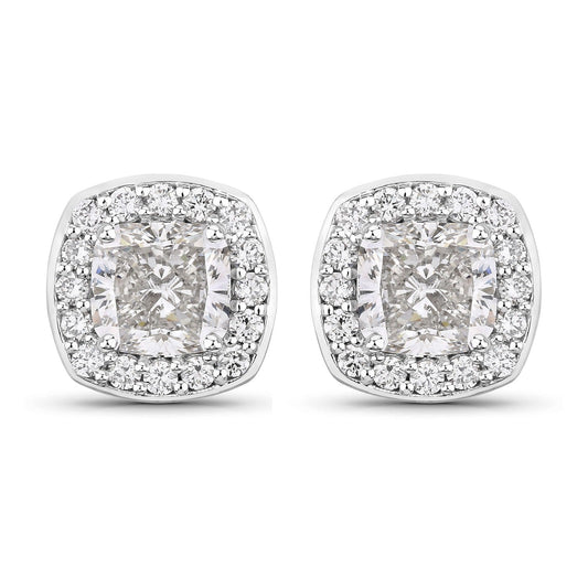 Cushion Lab Grown Diamond Prong Platinum Bridal Halo Stud Earrings