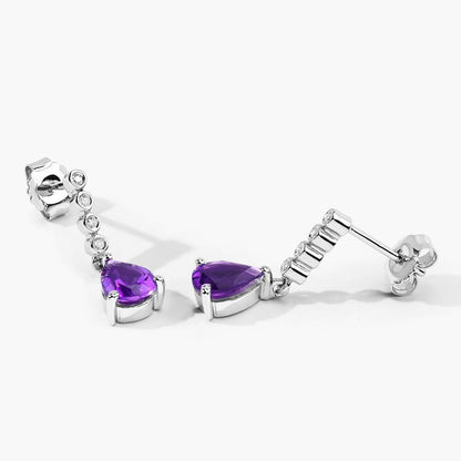 2 Ct Pear Purple Amethyst & Lab Diamond Prong Silver Teardrop Dangle Earrings