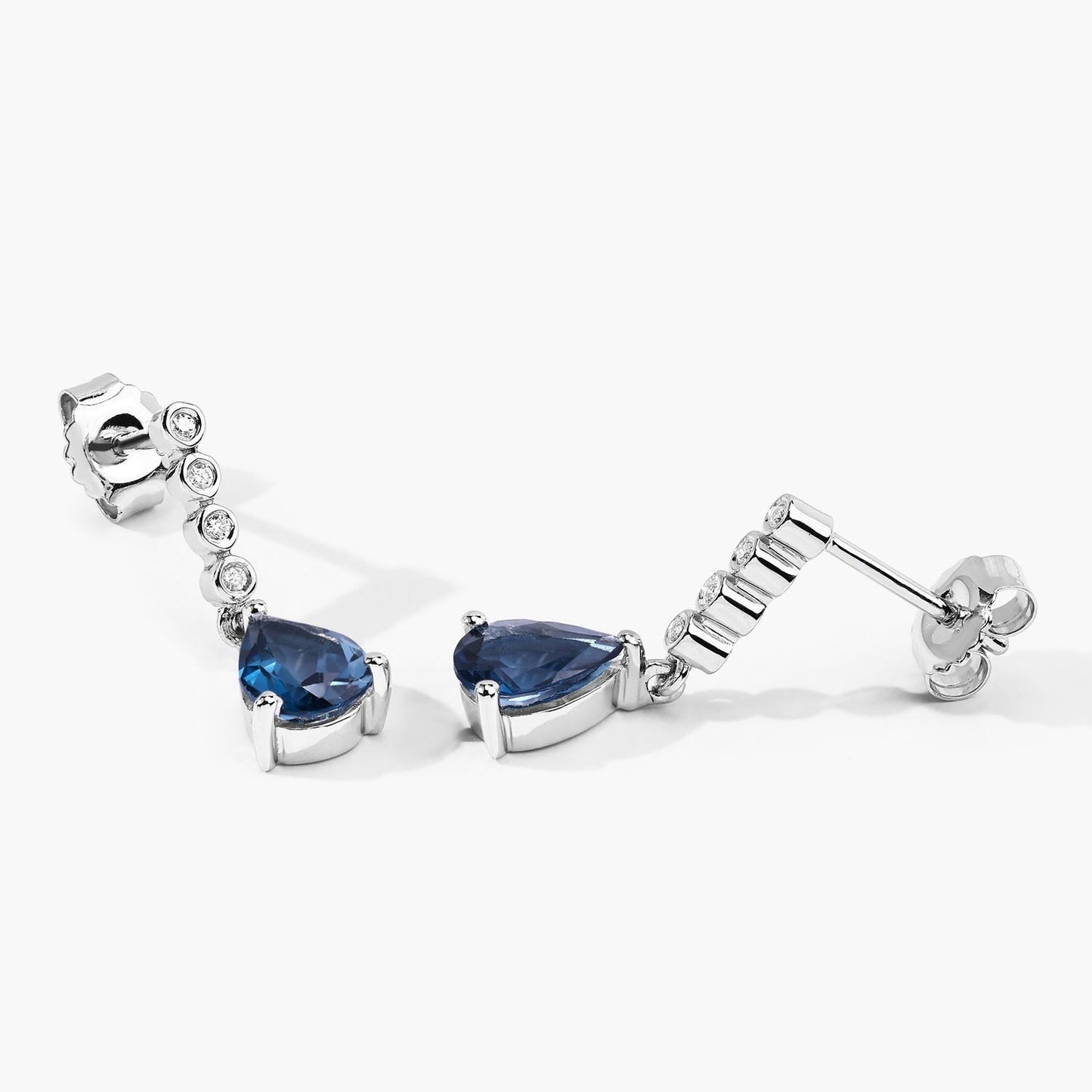 2.30 Ct Pear Deep Blue London Blue Topaz & Lab Diamond Prong Silver Teardrop Dangle Earrings
