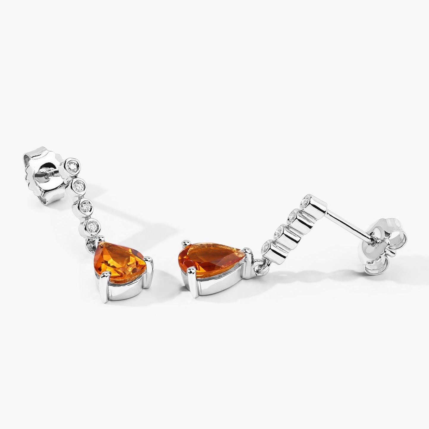 1.80 Ct Pear Golden Yellow Madeira Citrine & Lab Diamond Prong Silver Teardrop Dangle Earrings