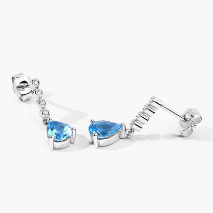 2.30 Ct Pear Swiss Blue Topaz & Lab Diamond Prong Silver Teardrop Dangle Earrings