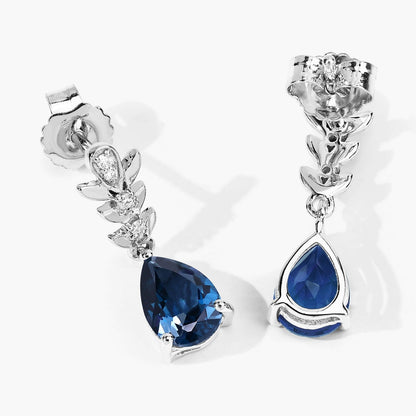 2.30 Ct Pear Deep Blue London Blue Topaz & Lab Diamond Prong Silver Teardrop Dangle Earrings
