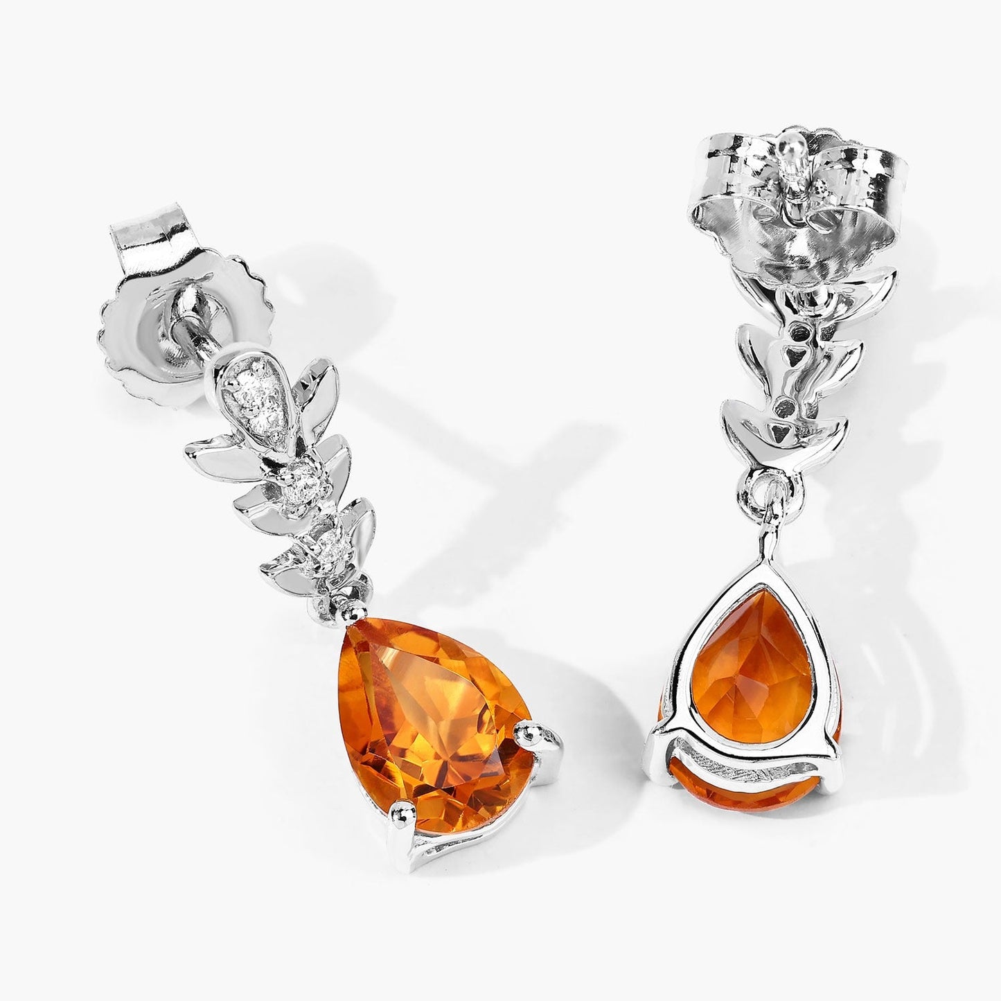 1.80 Ct Pear Yellow Madeira Citrine & Lab Diamond Prong Silver Teardrop Dangle Earrings