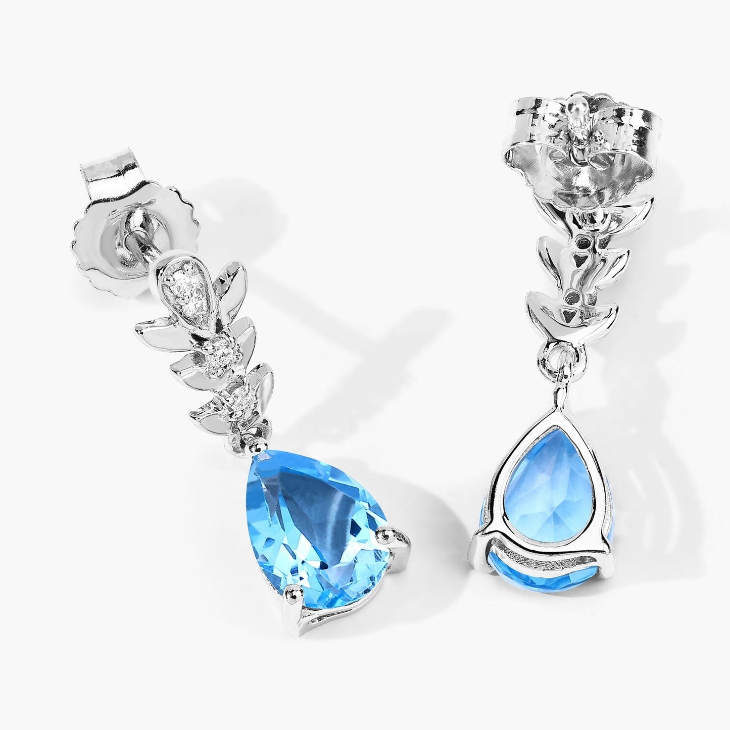 2.30 Ct Pear Swiss Blue Topaz & Lab Diamond Prong Silver Teardrop Dangle Earrings