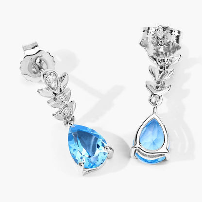 2.30 Ct Pear Swiss Blue Topaz & Lab Diamond Prong Silver Teardrop Dangle Earrings