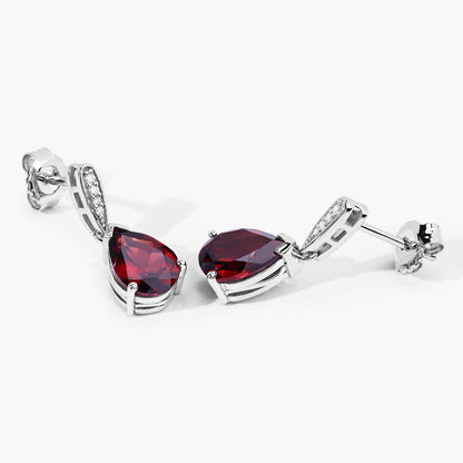 3.80 Ct Pear Red Mozambique Garnet & Lab Diamond V-Prong Silver Teardrop Dangle Earrings
