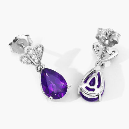 2.70 Ct Pear Purple Amethyst & Lab Diamond Prong Silver Teardrop Dangle Earrings
