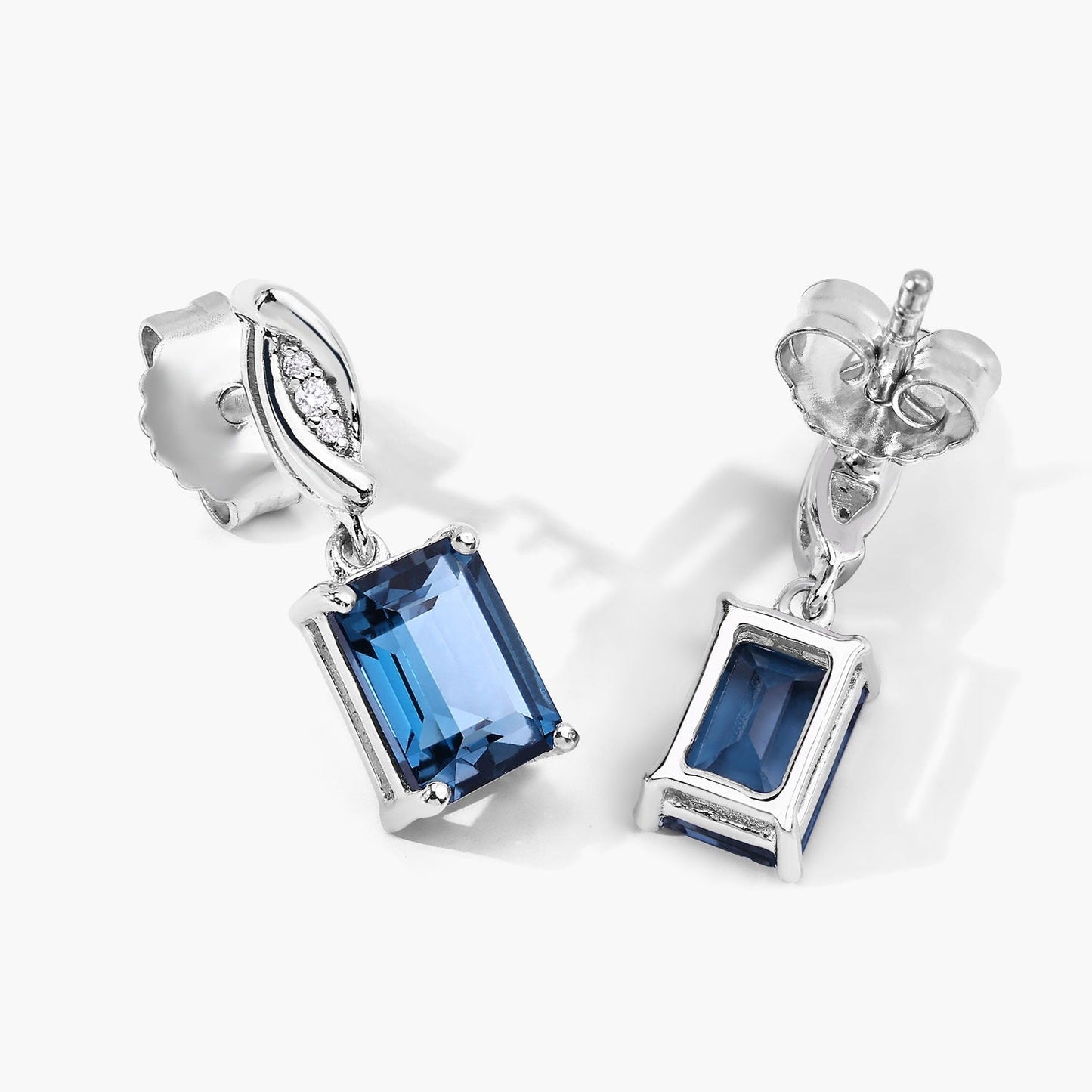 2.14 Ct Octagon London Blue Topaz & Lab Diamond Prong Silver Dangle Earrings