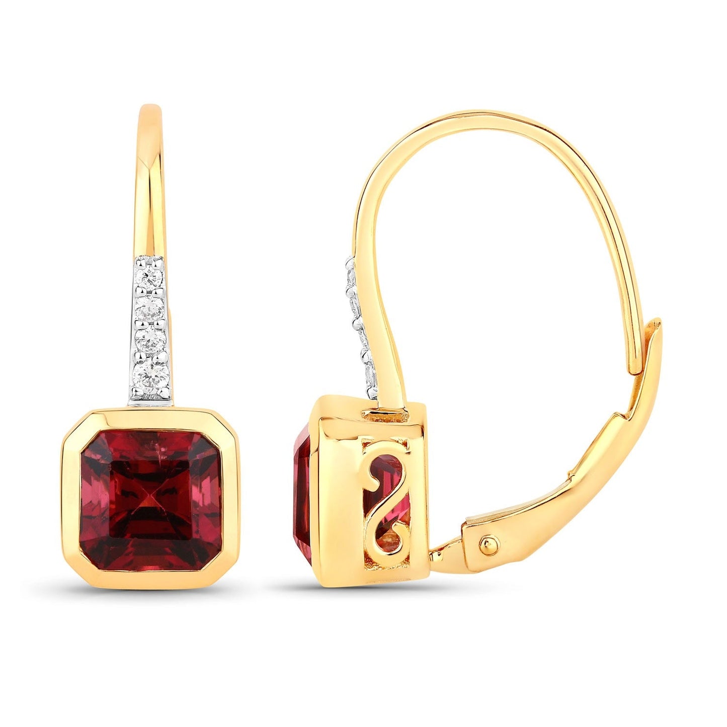 2.48 Ct Octagon Red Rubellite & Lab Diamond Prong 14K Gold Stud Earrings
