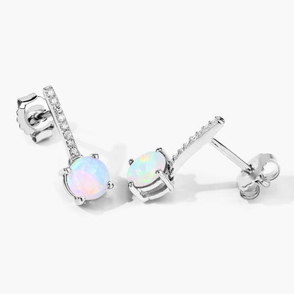1.00 Ct Round White Ethiopian Opal & Lab Diamond Prong Silver Dangle Earrings