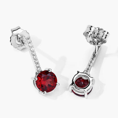 2.00 Ct Round Deep Red Mozambique Garnet & Lab Diamond Prong Silver Dangle Earrings