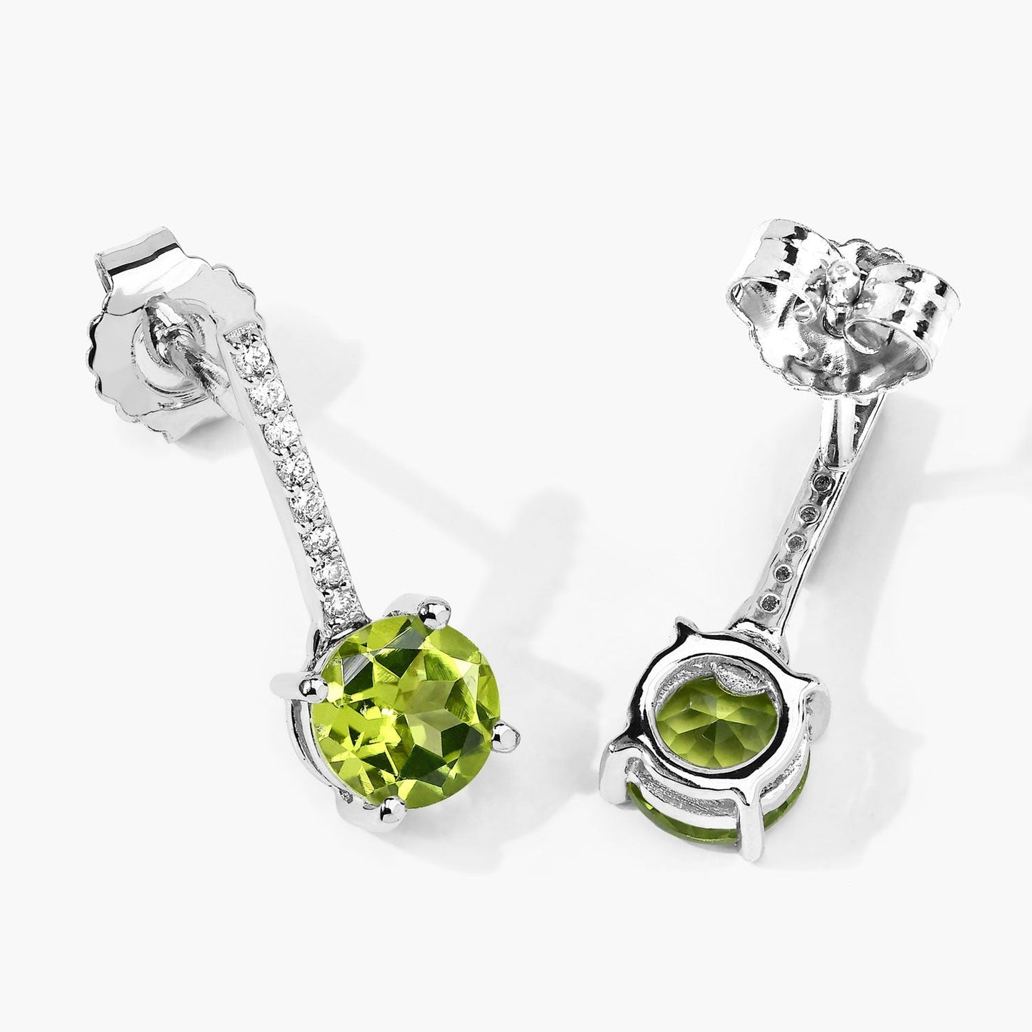 1.60 Ct Round Green Peridot & Lab Diamond Prong Silver Dangle Earrings