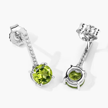 1.60 Ct Round Green Peridot & Lab Diamond Prong Silver Dangle Earrings