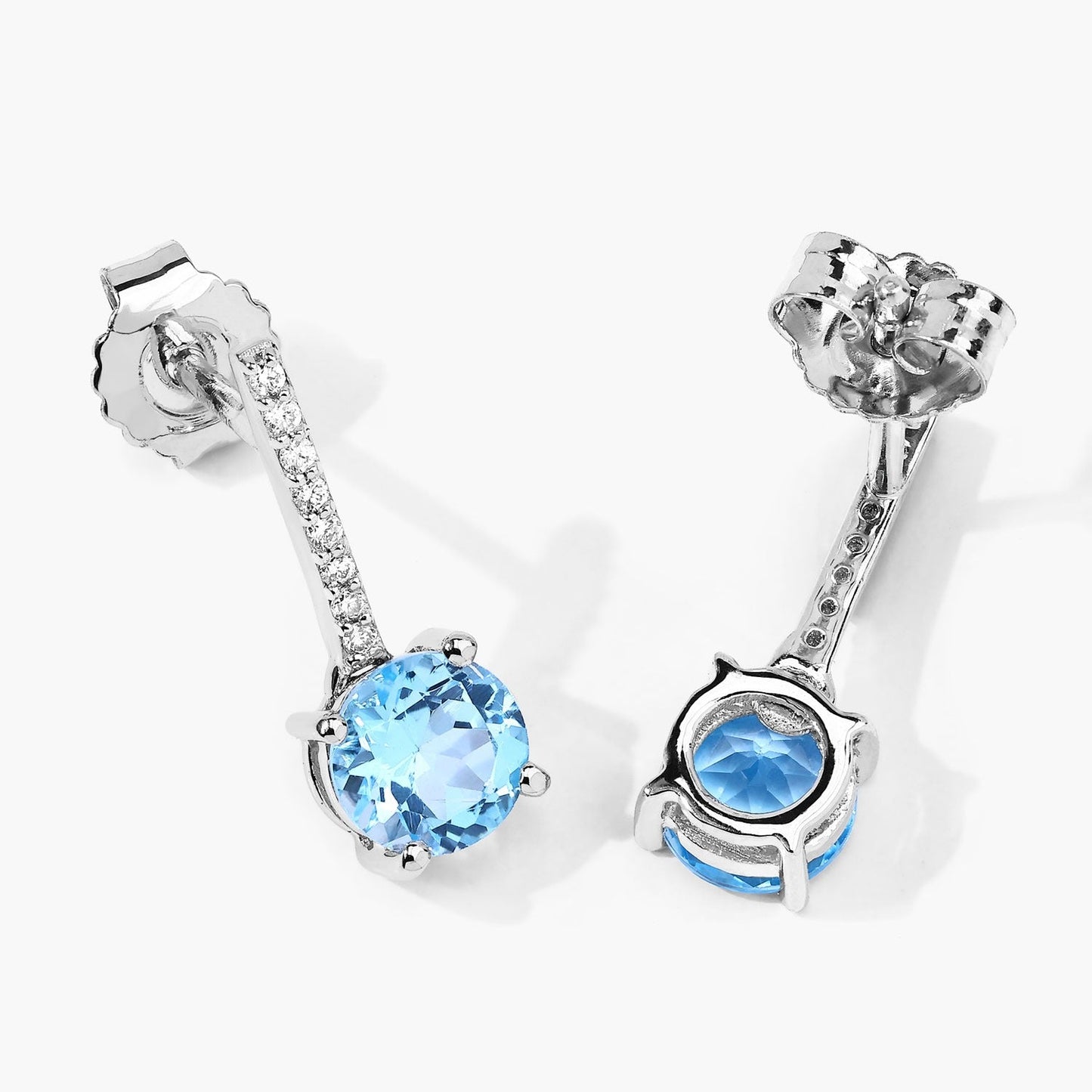 2.10 Ct Round Swiss Blue Topaz & Lab Diamond Prong Silver Dangle Earrings