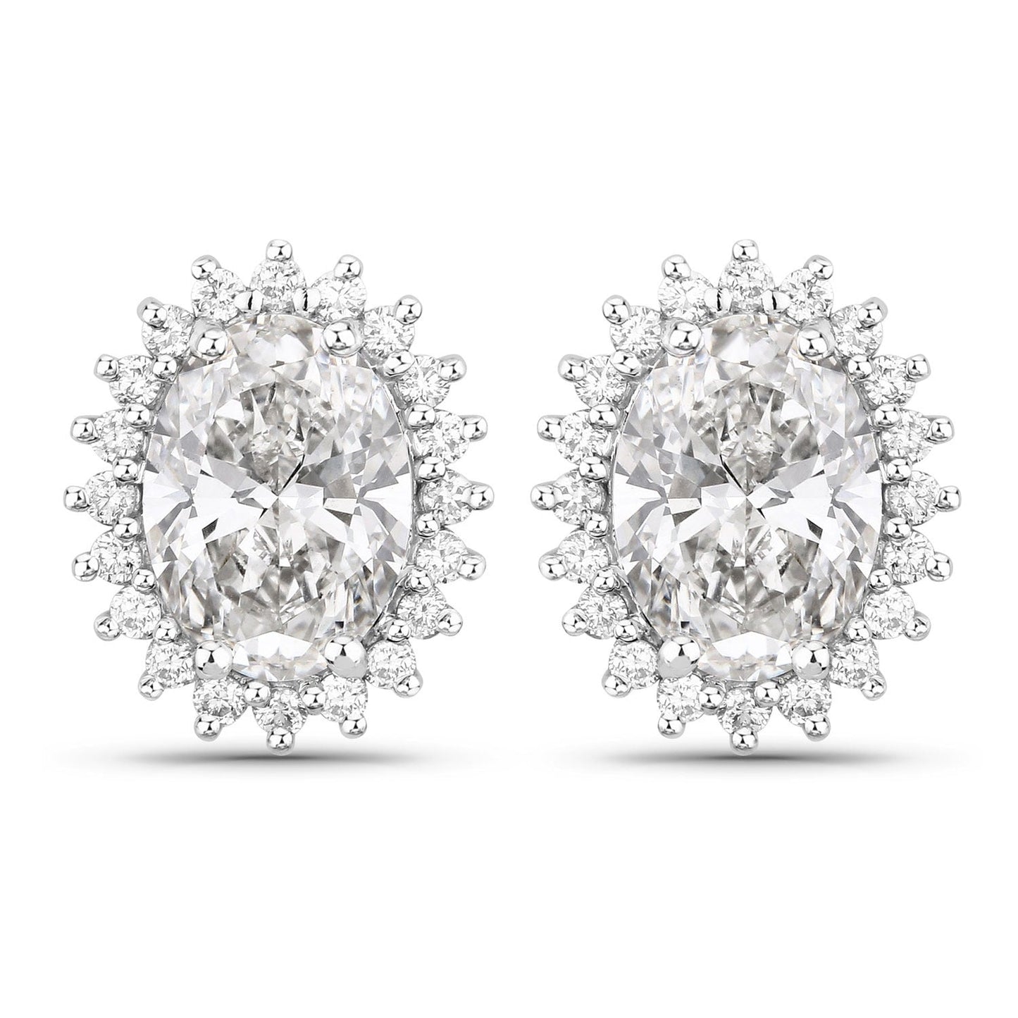 2.44 Ct Oval Lab Grown Diamond Prong Platinum Bridal Halo Floral Stud Earrings