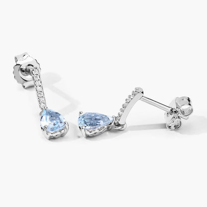 1.20 Ct Pear Blue Aquamarine & Lab Diamond Prong Silver Teardrop Dangle Earrings