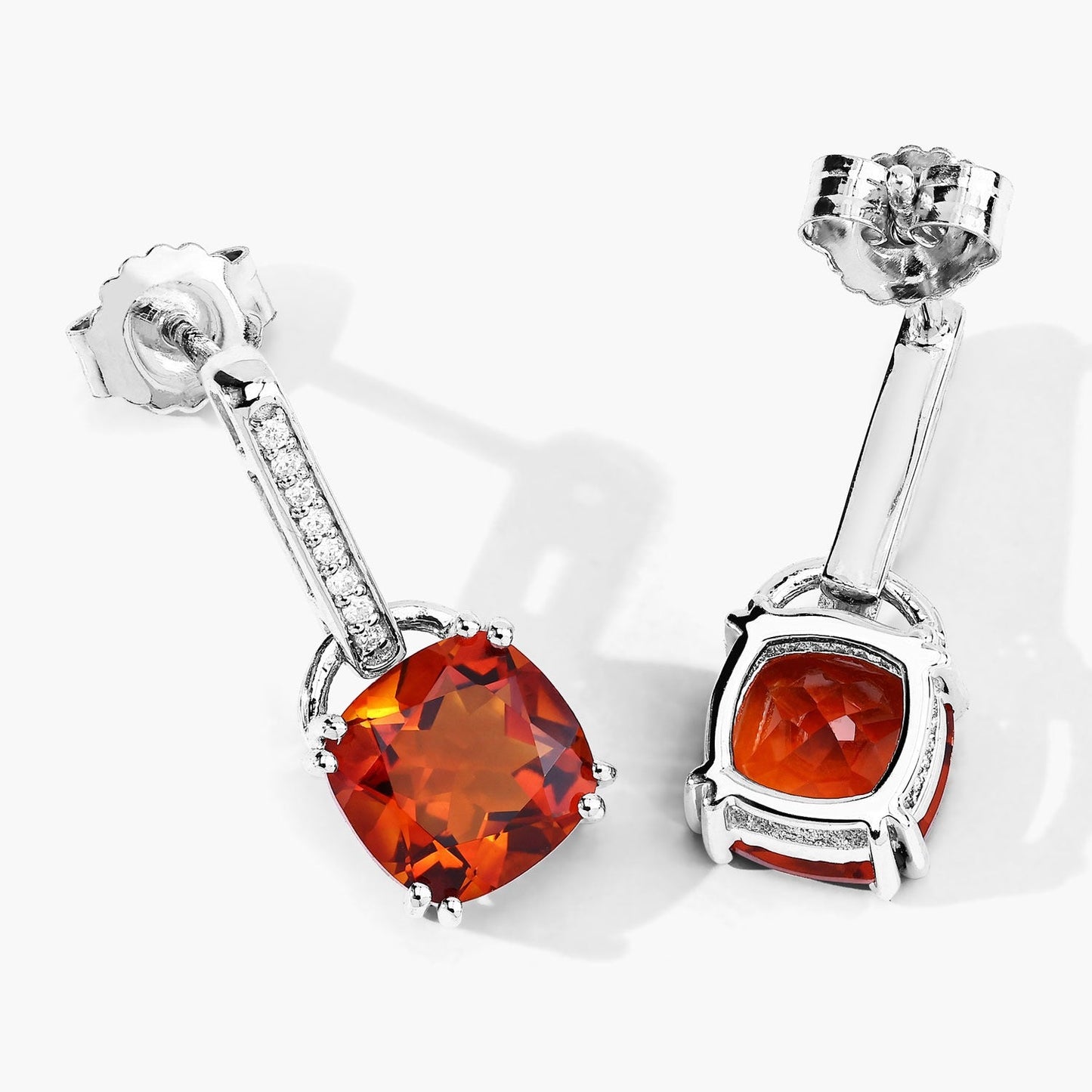 4.00 Ct Cushion Orange Madeira Citrine & Lab Diamond Prong Silver Dangle Earrings