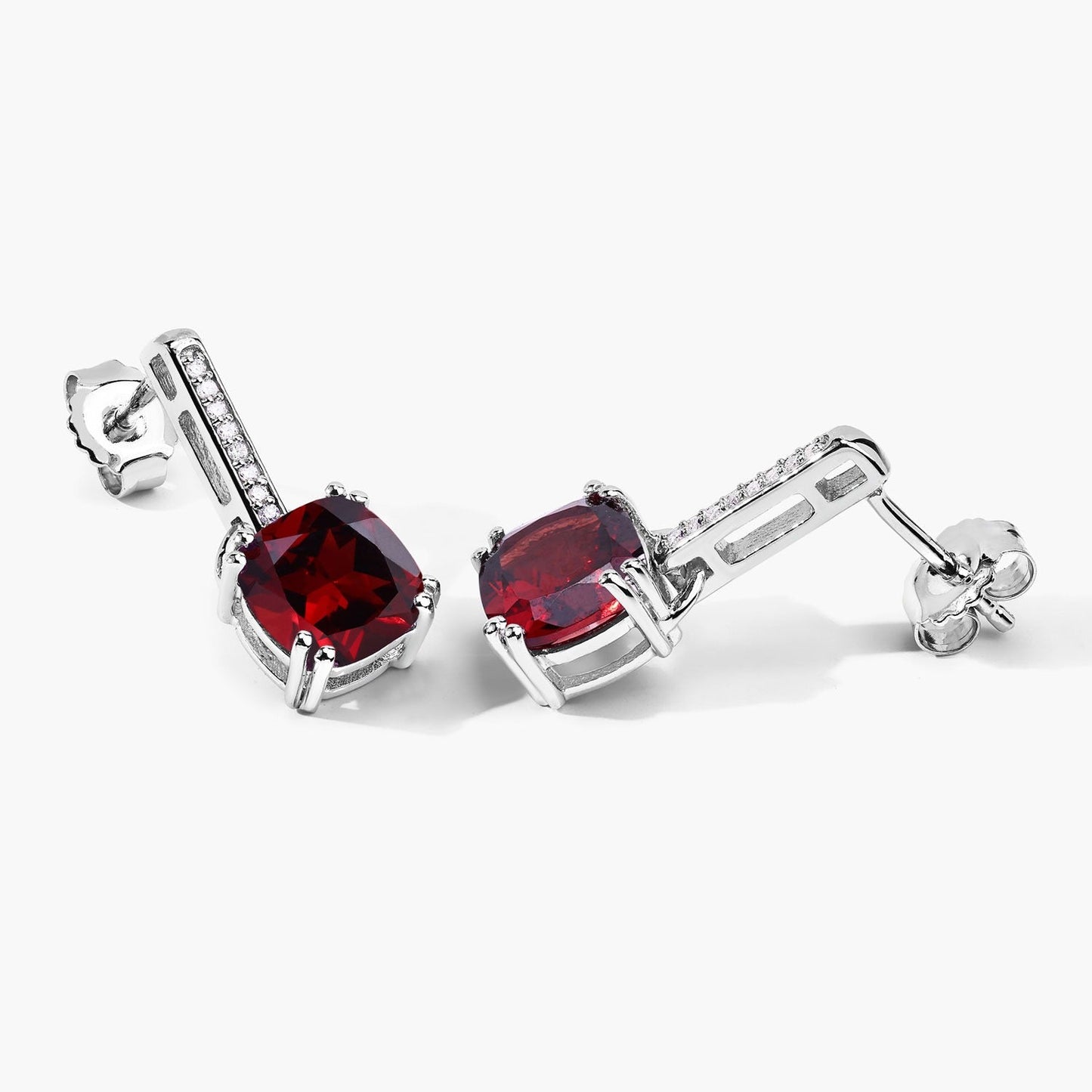 4.70 Ct Cushion Deep Red Mozambique Garnet & Lab Diamond Prong Silver Dangle Earrings