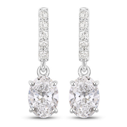 1.64 Ct Oval Lab Grown Diamond Prong Platinum Dangle Drop Bridal Earrings