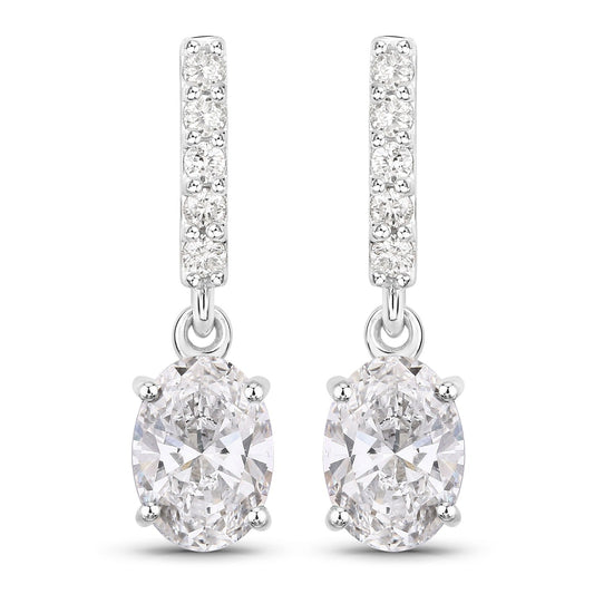 1.64 Ct Oval Lab Grown Diamond Prong Platinum Dangle Drop Bridal Earrings