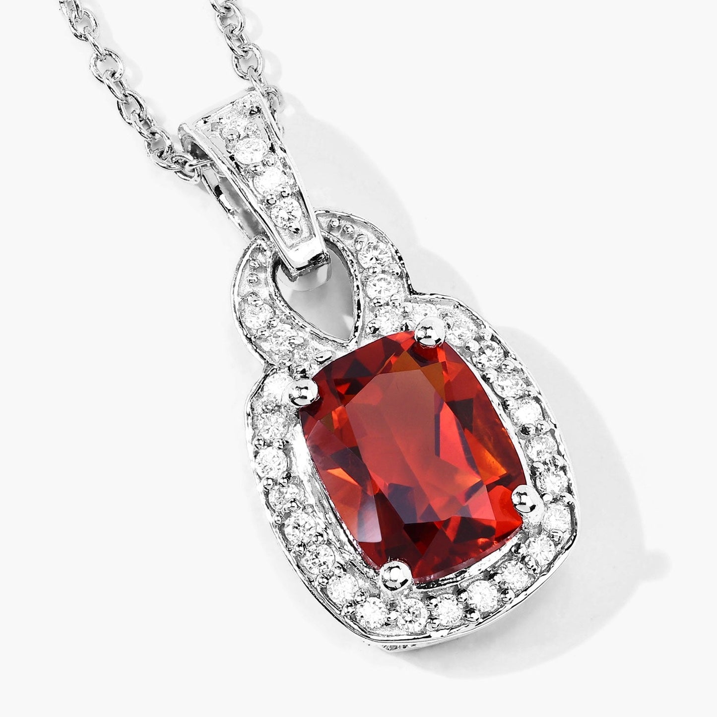 1.65 Ct cushion orange Madeira Citrine and Lab Diamond prong Silver Slide Pendant Necklace