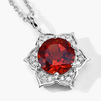 1.50 Ct round orange Madeira Citrine and Lab Diamond prong Silver flower pendant Necklace