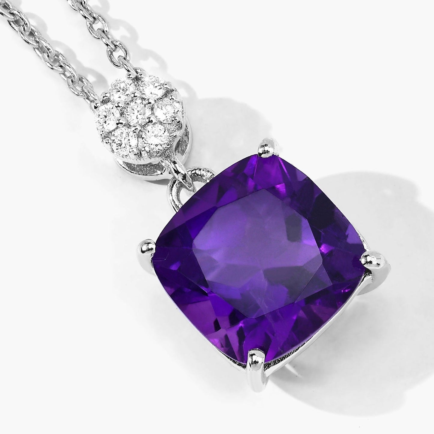 2.60 Ct Cushion Purple  Amethyst & Lab Diamond prong Silver Slide Pendant Necklace