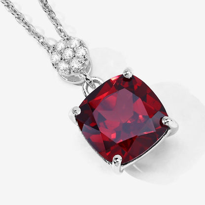 3.50 Ct Cushion red Mozambique Garnet & Lab Diamond prong Silver Slide Pendant Necklace